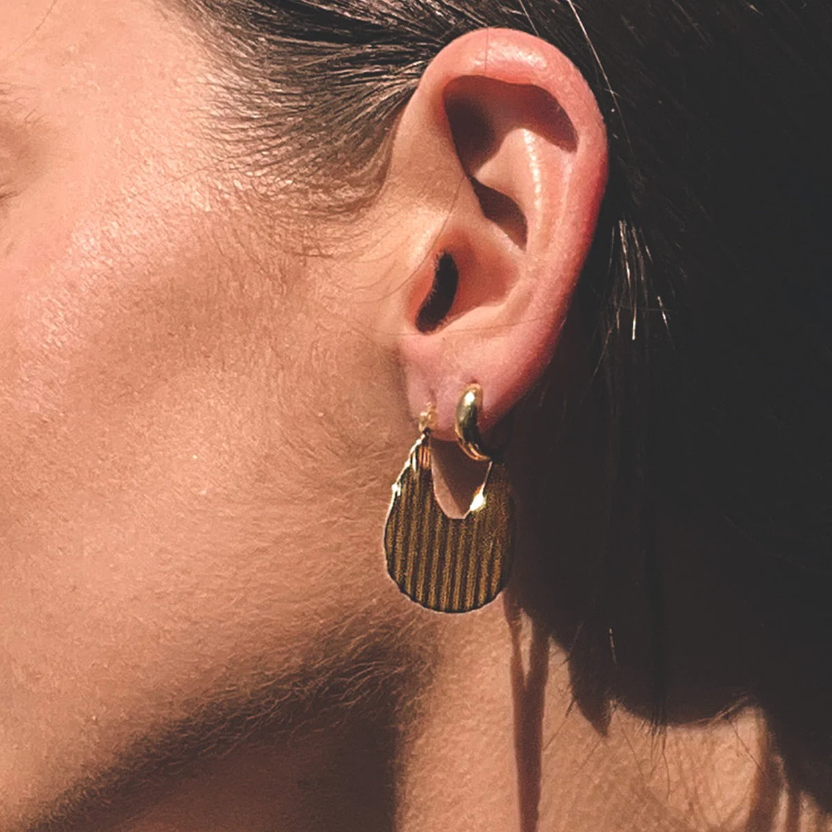 18ct Gold plated & Sterling Silver Deco Fan Earrings - Image 2
