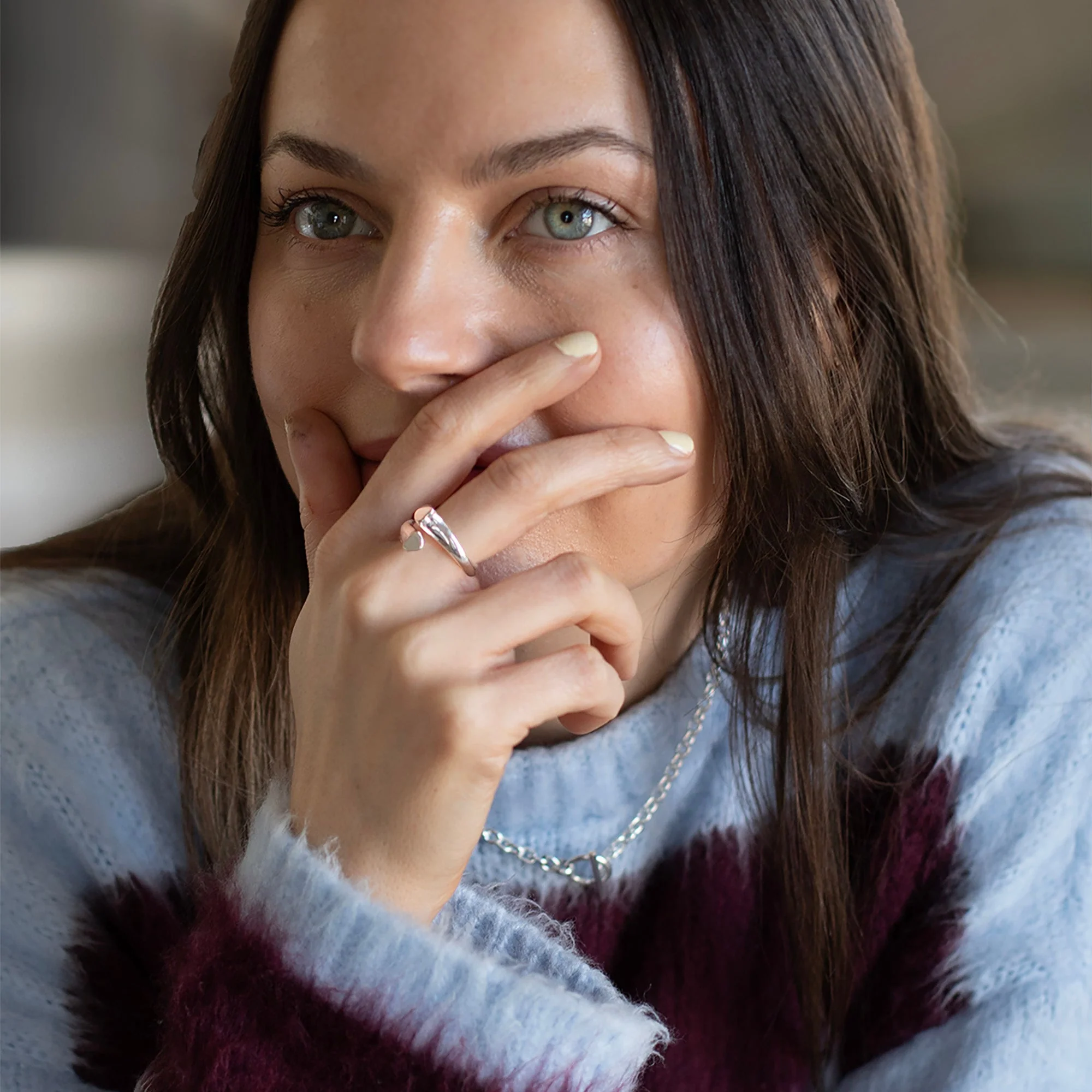 Silver Adjustable Double Heart Ring - Image 2
