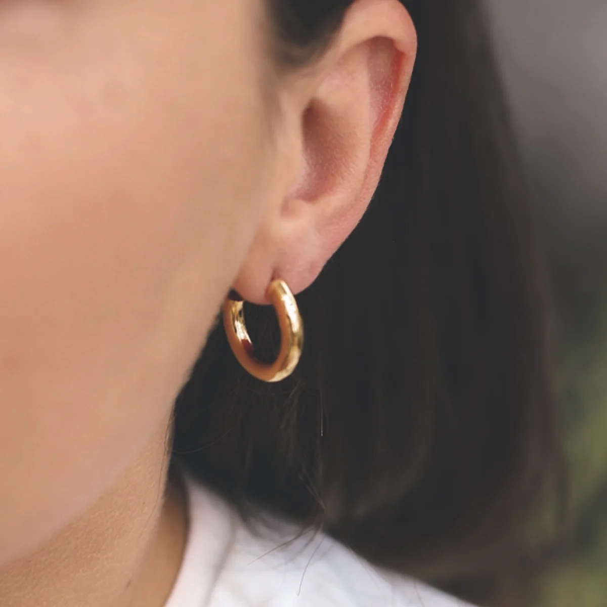 Chunky Gold Plated Silver Hoop Earring - Image 3
