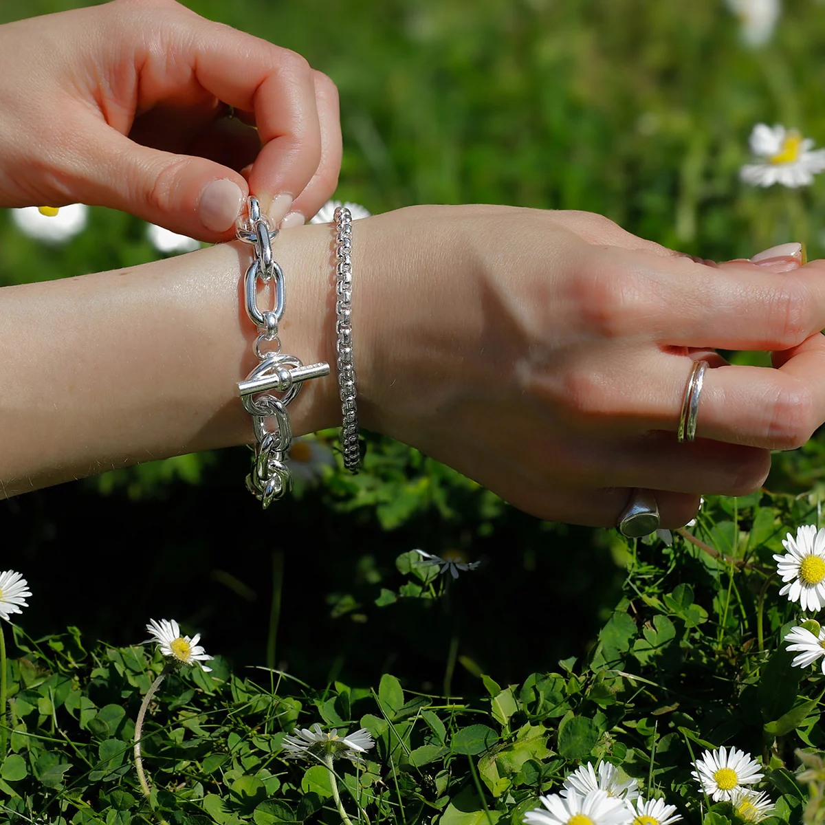 Chunky Silver T-Bar Bracelet - Image 3
