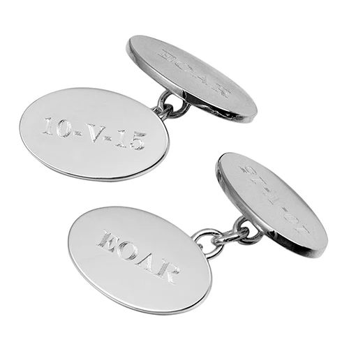 Classic Heavy Sterling Silver Oval Chain Cufflinks - Image 3