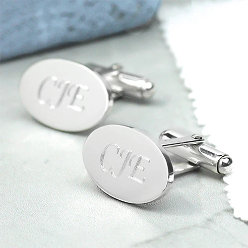 Classic Silver Oval Hinged Cufflinks - Image 3