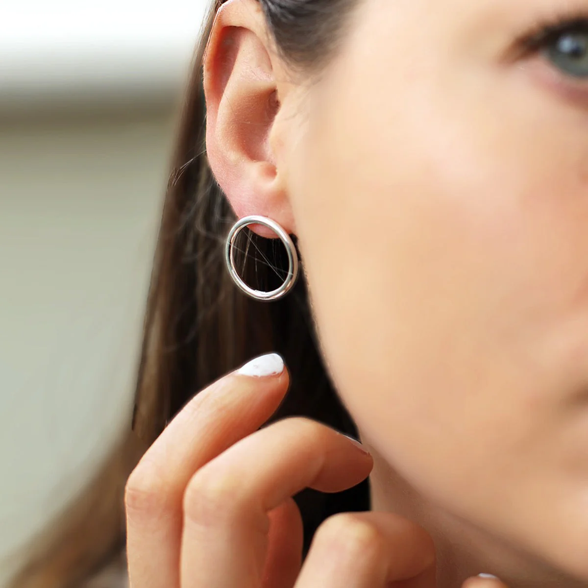 Sterling Silver Halo Hoop Earrings - Image 6