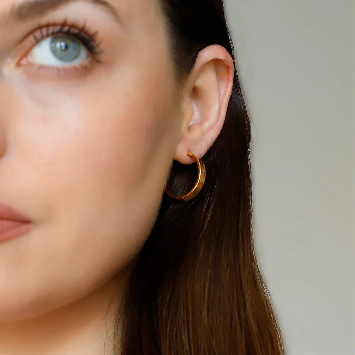 Gold Plated Beaten Flat Hoop Earrings - Image 3