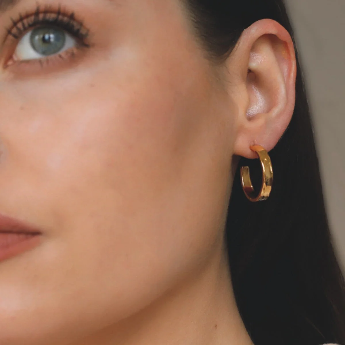Gold Plated Beaten Flat Hoop Earrings - Image 4