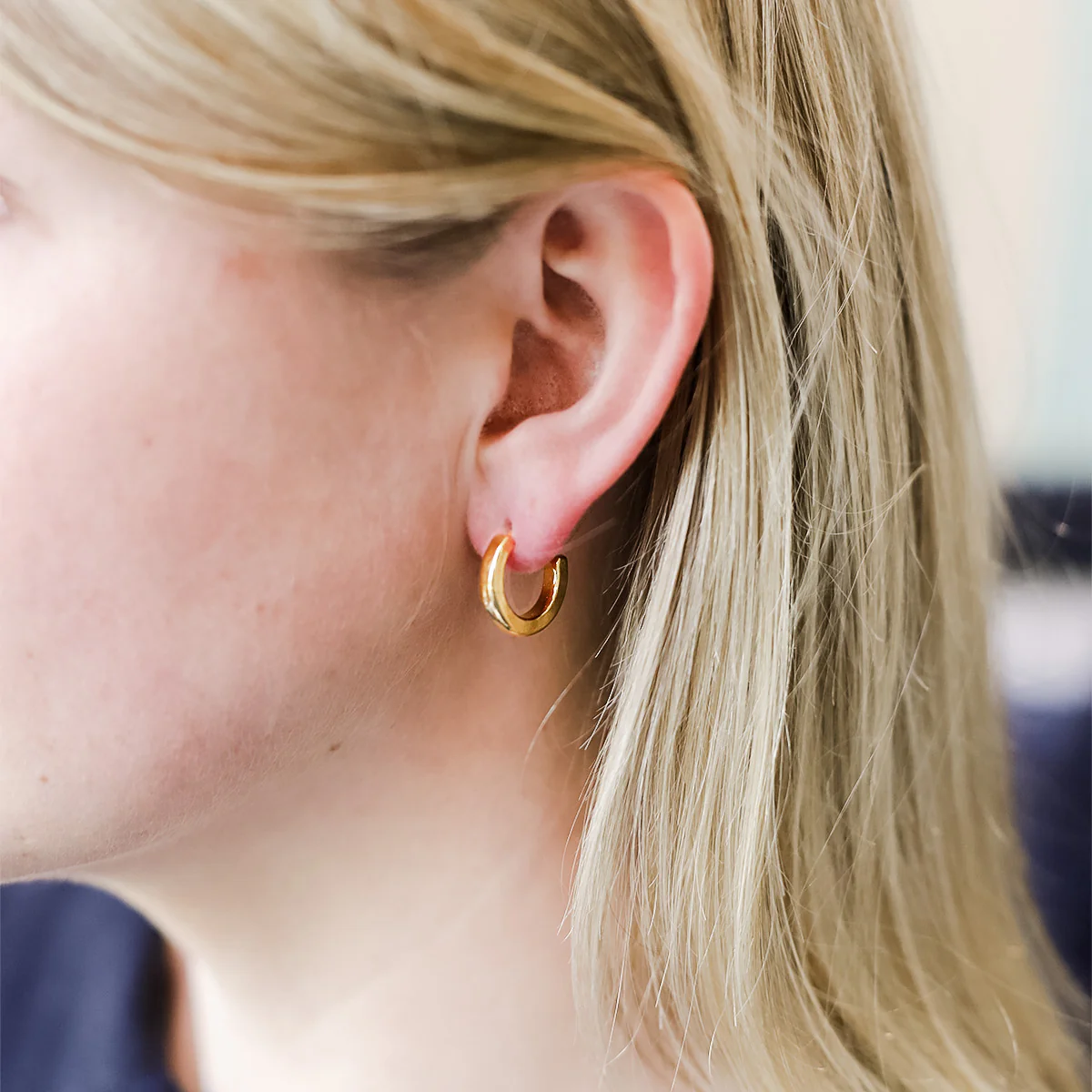 Gold Plated Square Section Open Hoop Earrings - Image 2