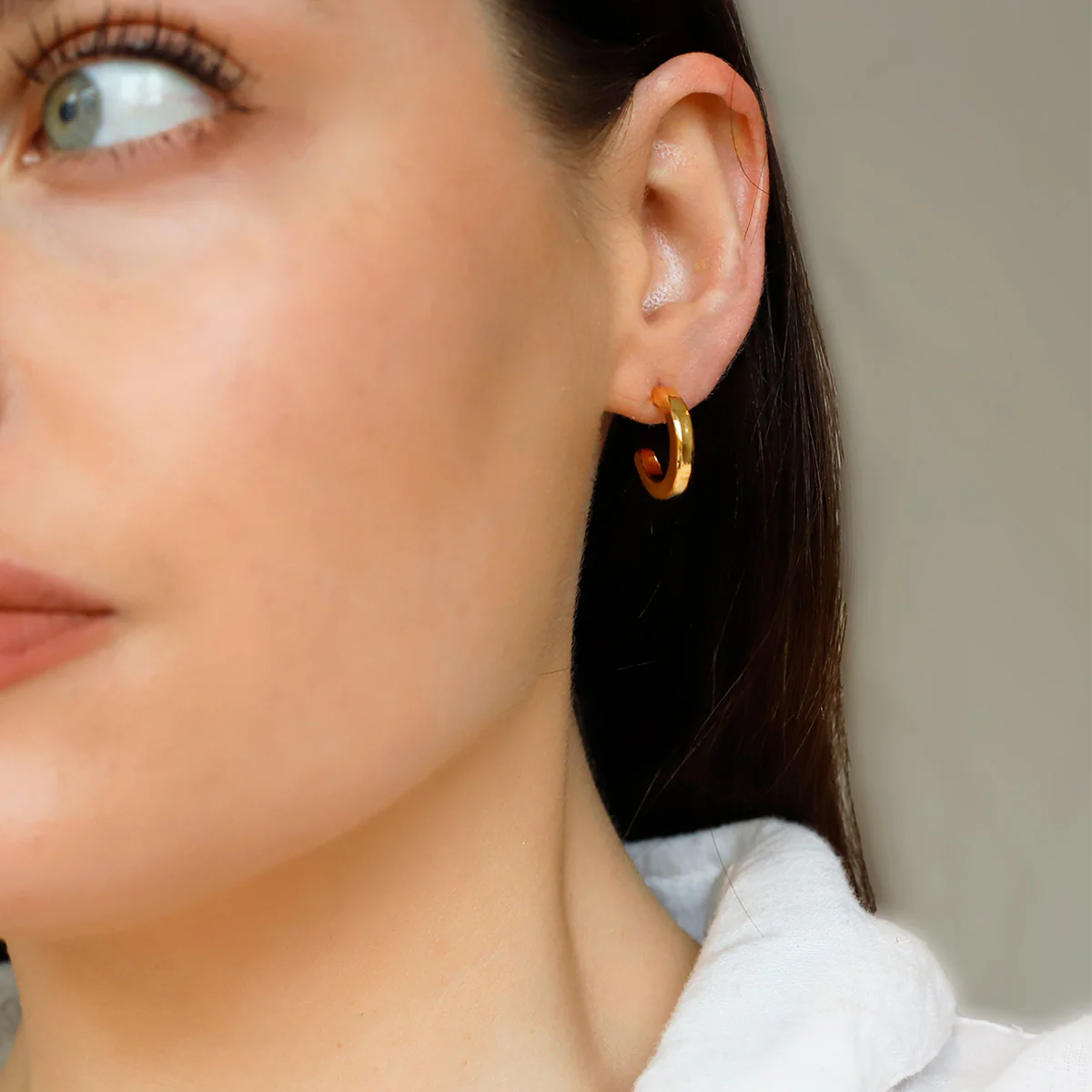 Gold Plated Square Section Open Hoop Earrings - Image 3