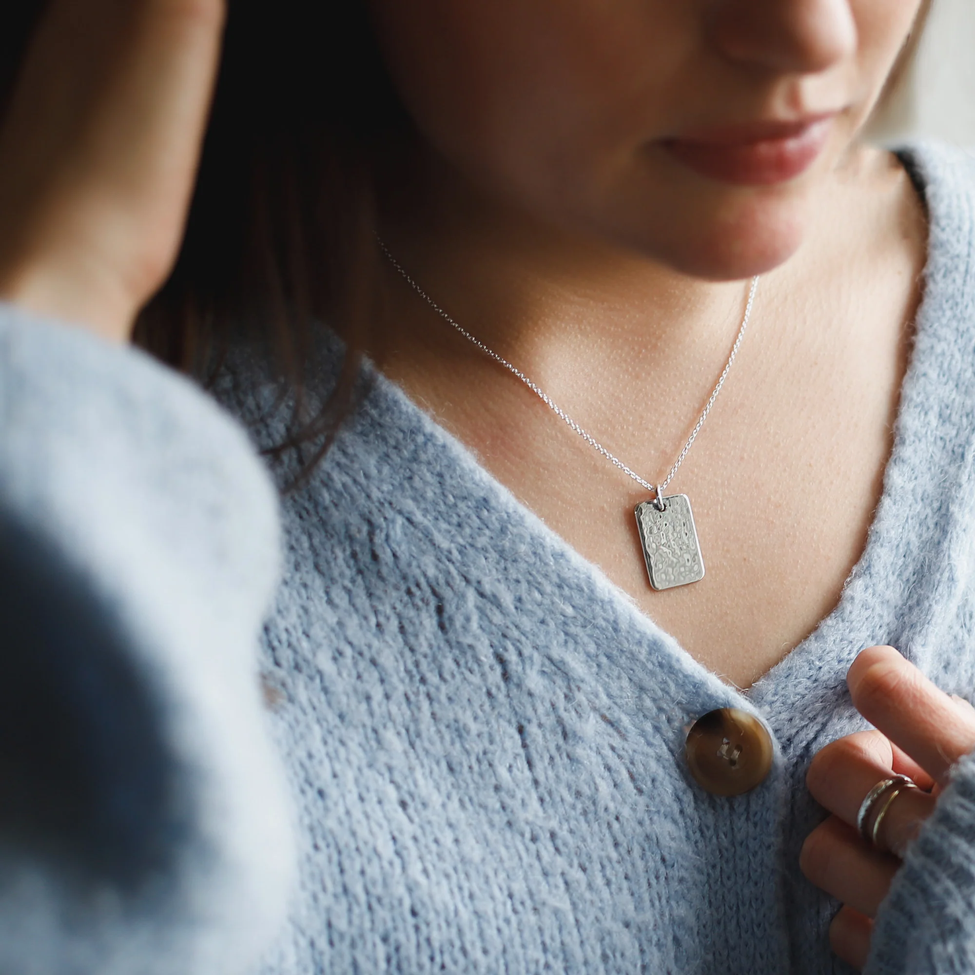 Hammered Silver Dog Tag Necklace - Image 2