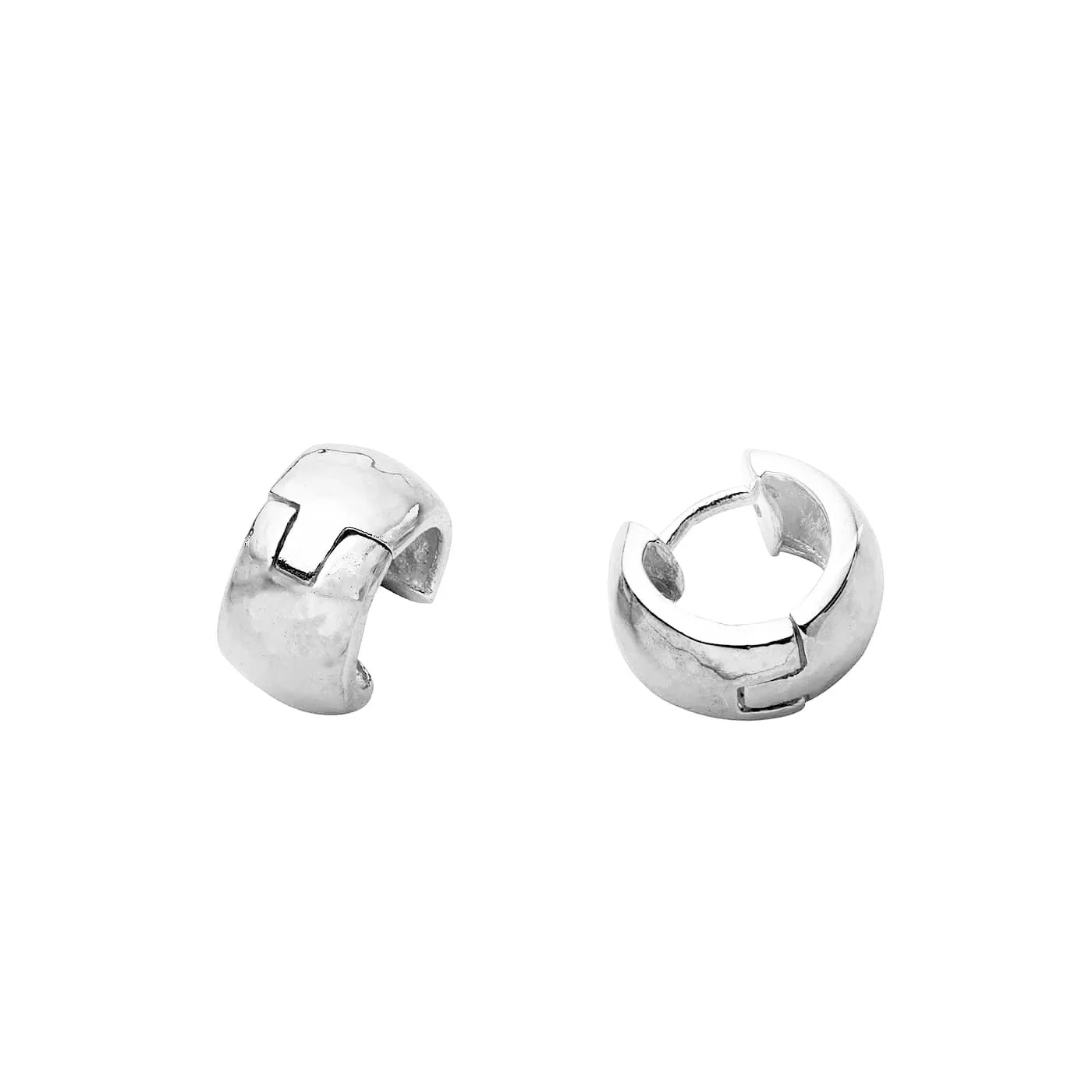 Wide Silver Huggie Earrings - 14mm Hammered - Image 3