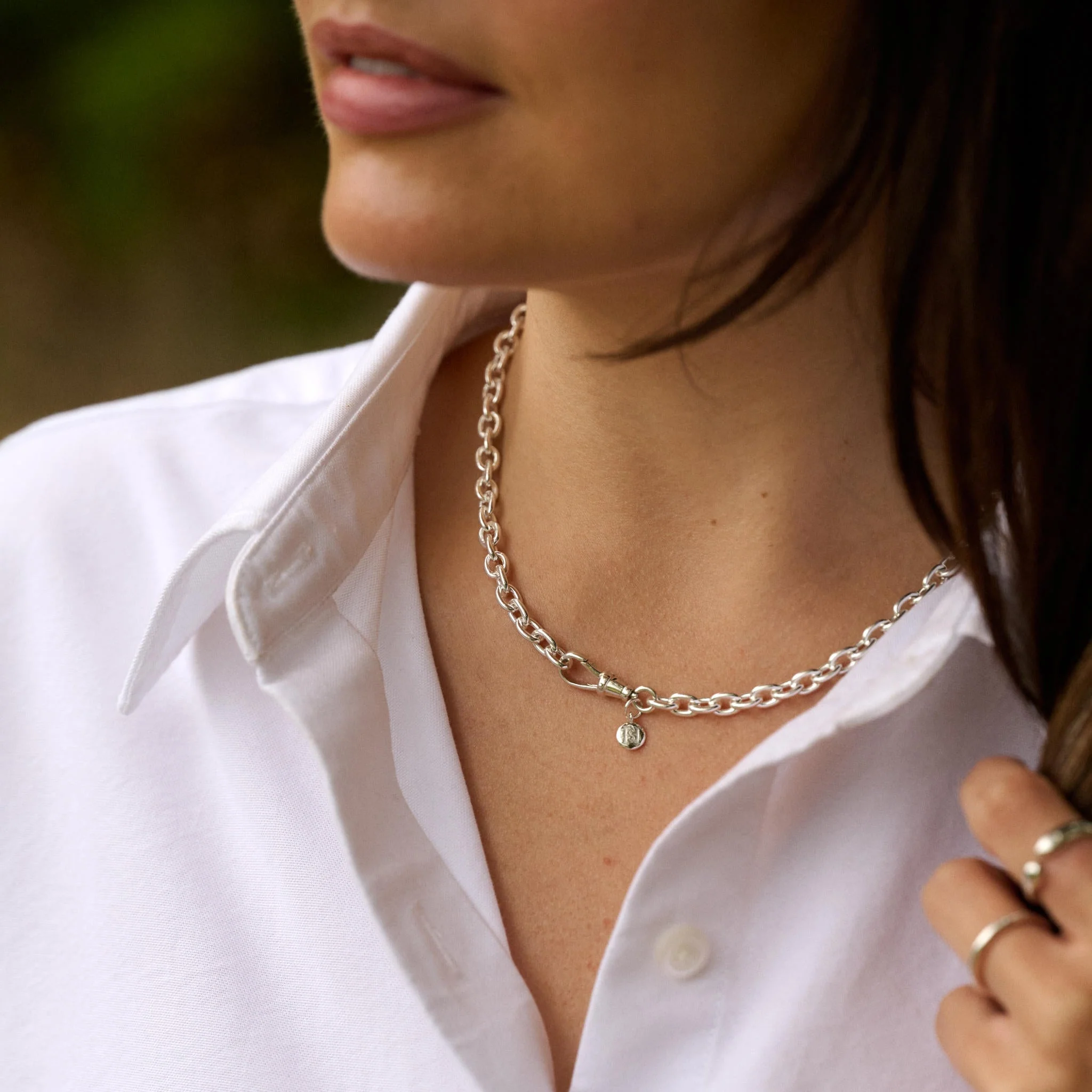 Silver Cable Chain Albert Necklace - Image 3