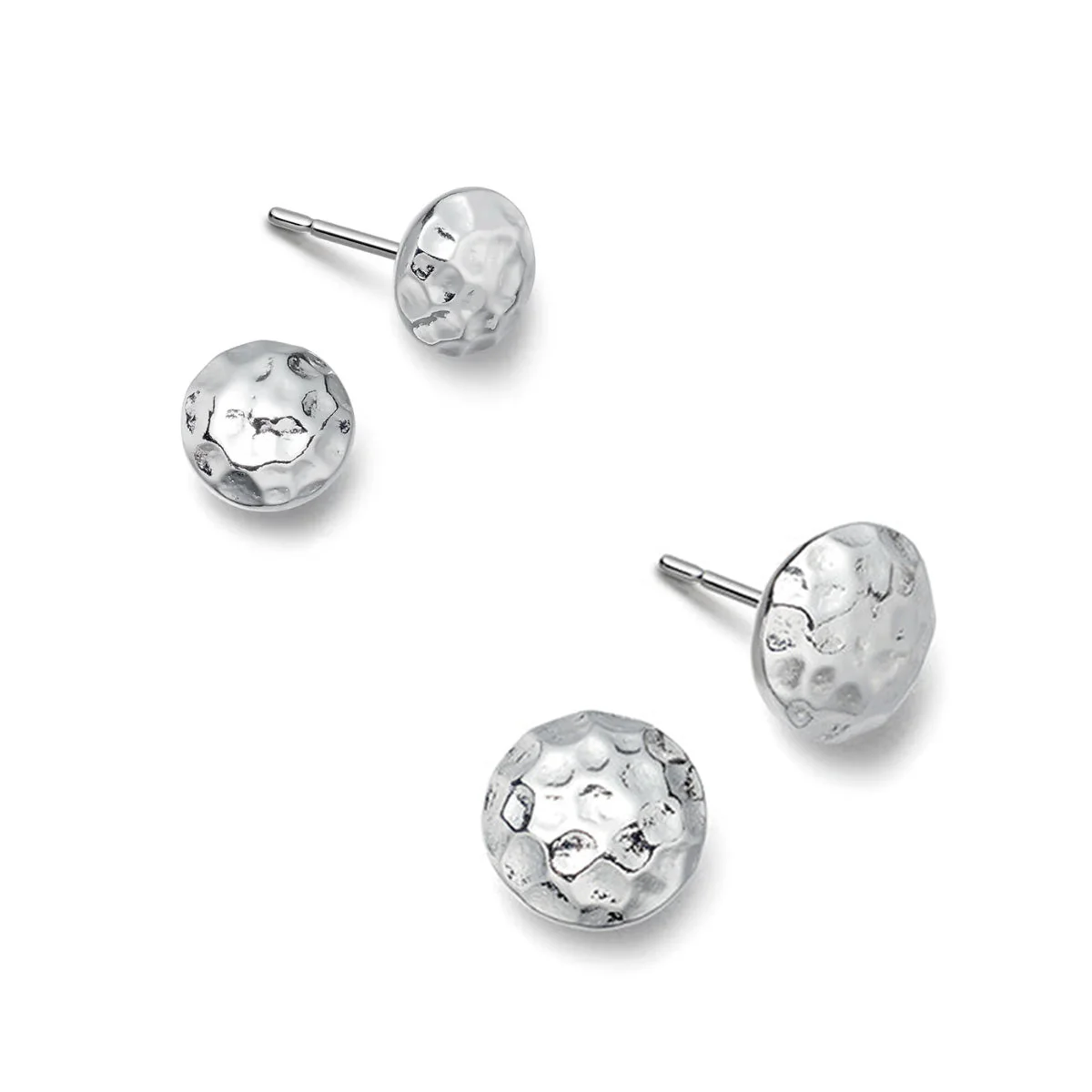 Round Silver Hammered Stud Earrings - Image 4