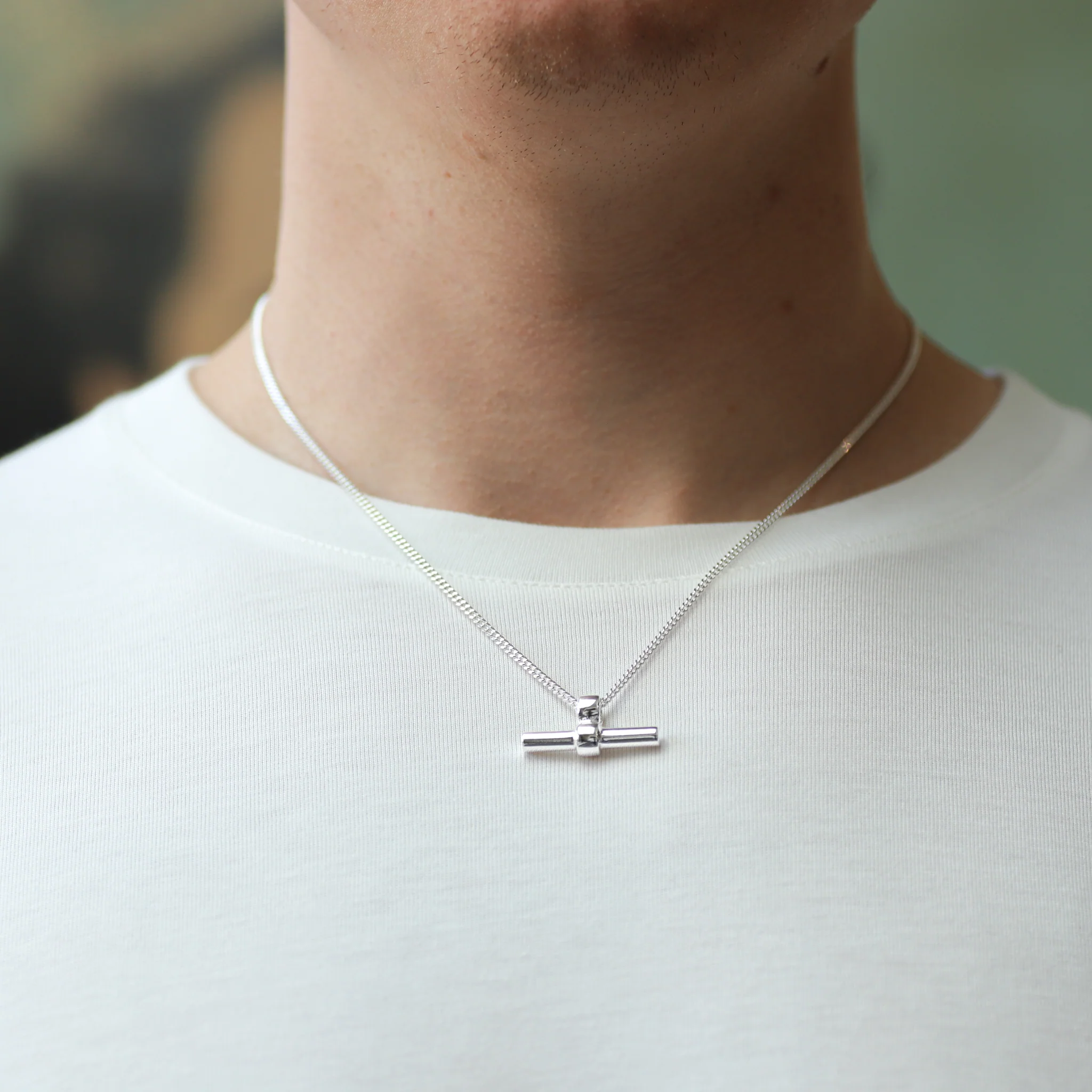 Chunky Silver T-Bar Pendant - Image 3