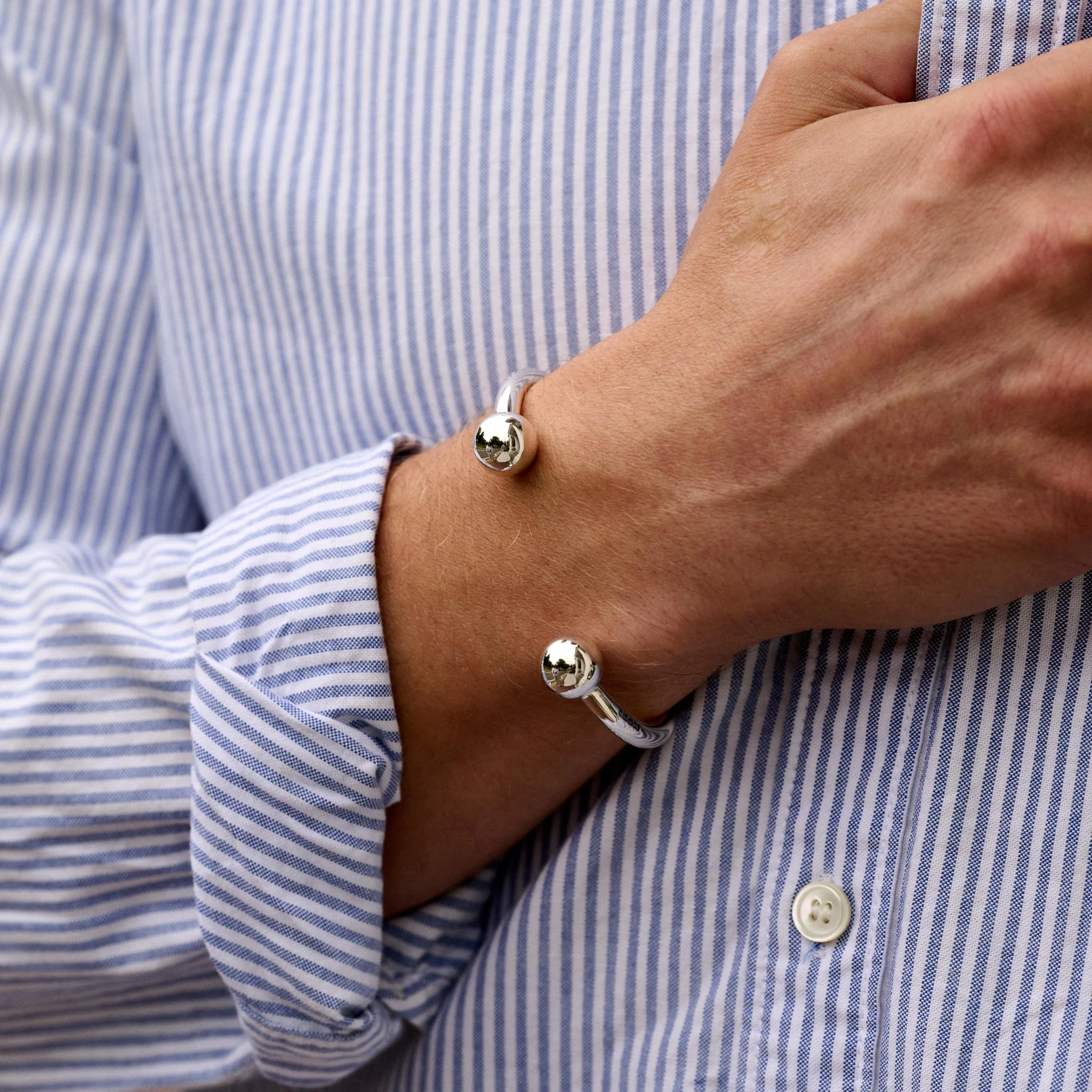 Men's Sterling Silver Ball Torque - Image 5