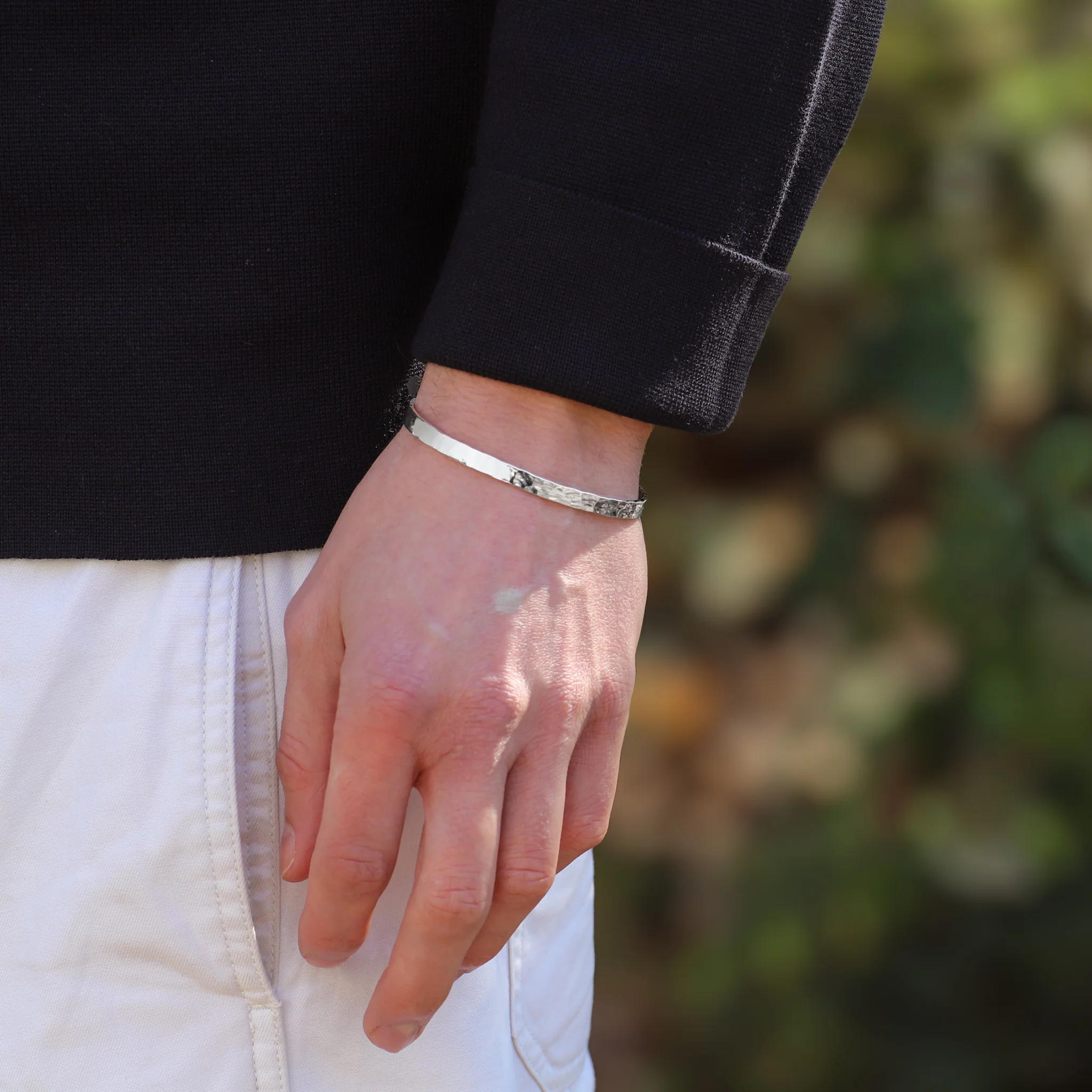 Men's Sterling Silver Cuff No.1 - 5mm Hammered - Image 2