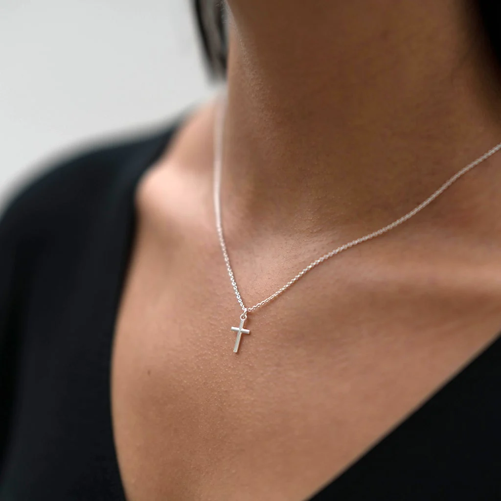 Mini Sterling Silver Cross Necklace - 15mm - Image 3