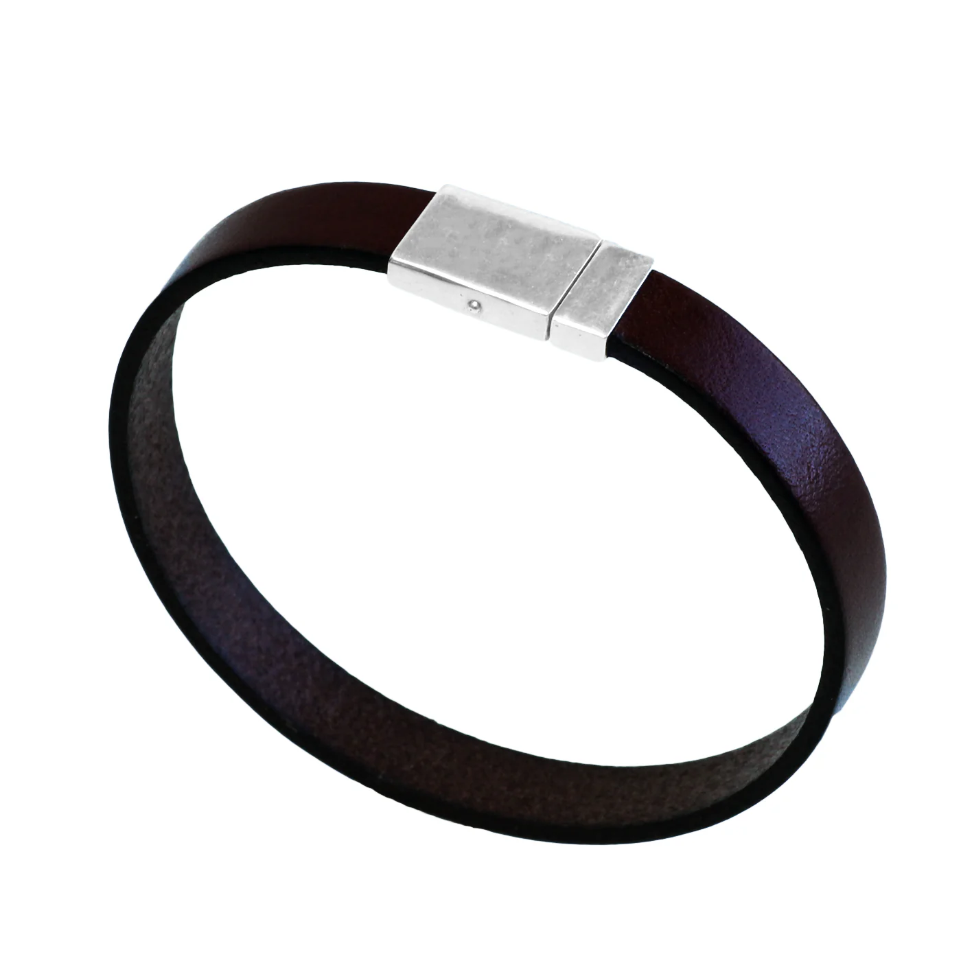 Plain Leather & Silver Bracelet - Image 4