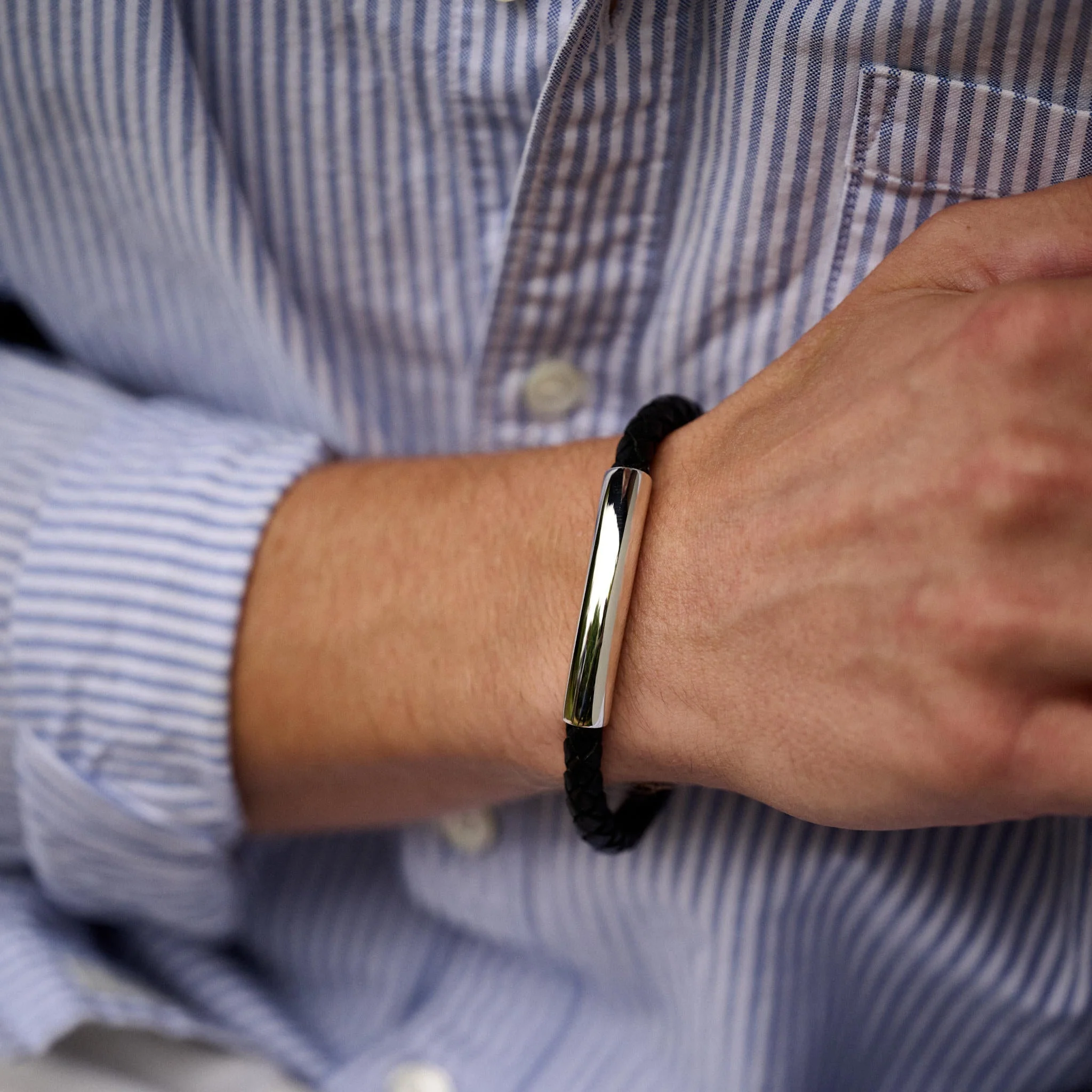 Plaited Leather & Silver Secret Message Bracelet - Image 3