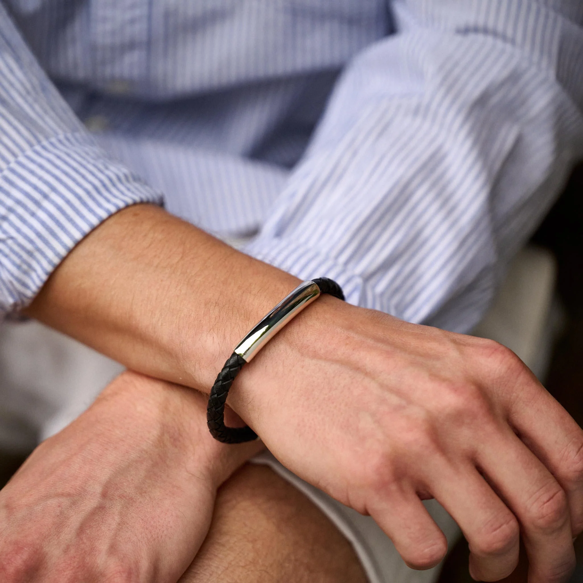 Plaited Leather & Silver Secret Message Bracelet - Image 4
