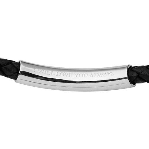 Plaited Leather & Silver Secret Message Bracelet - Image 5