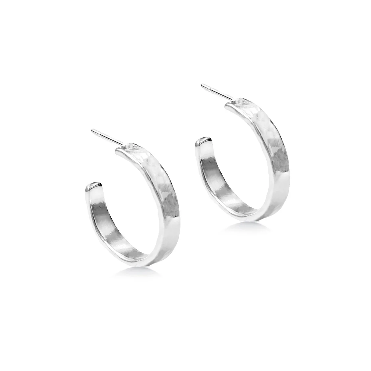 Silver Beaten Flat Hoop Earrings
