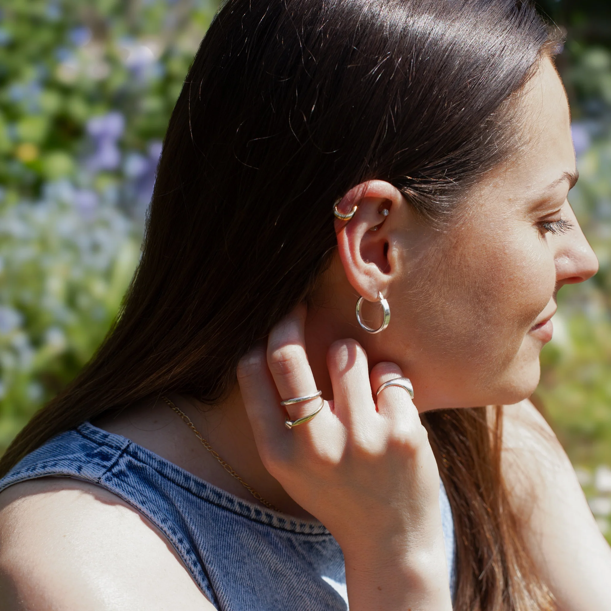 Silver Classic Flat Hoop Earrings - Image 2