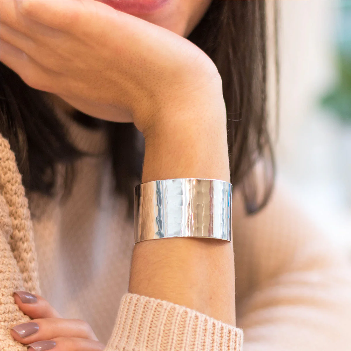 Silver Cuff No.1. Wide - Hammered - Image 4