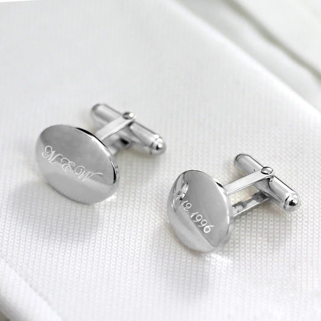 Silver Domed Oval Hinged Cufflinks - Image 4