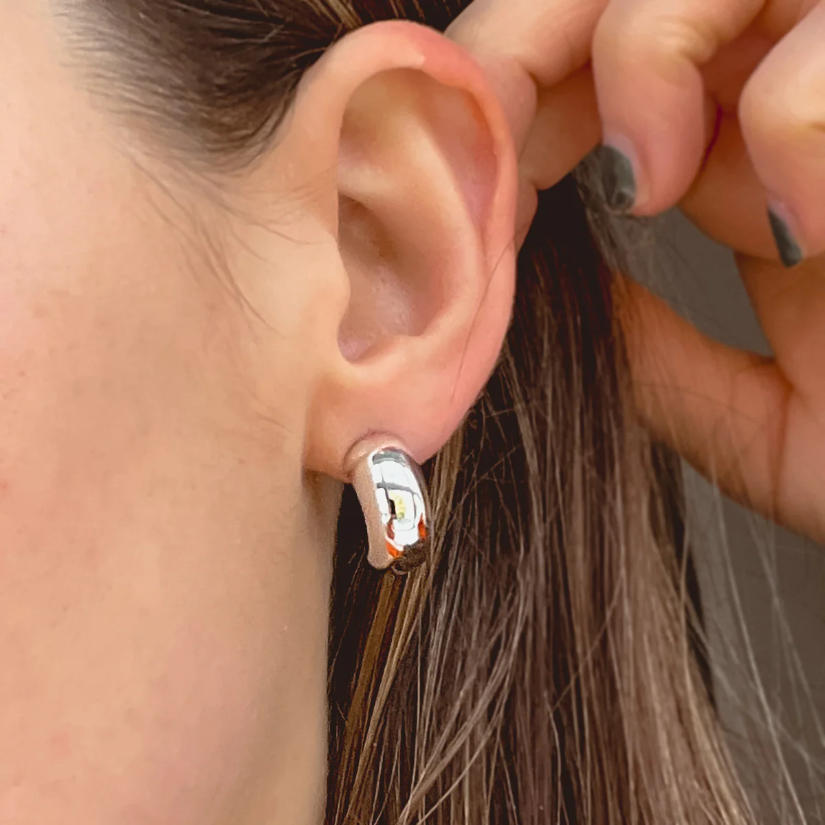 Silver Half Hoop Earrings - Image 2