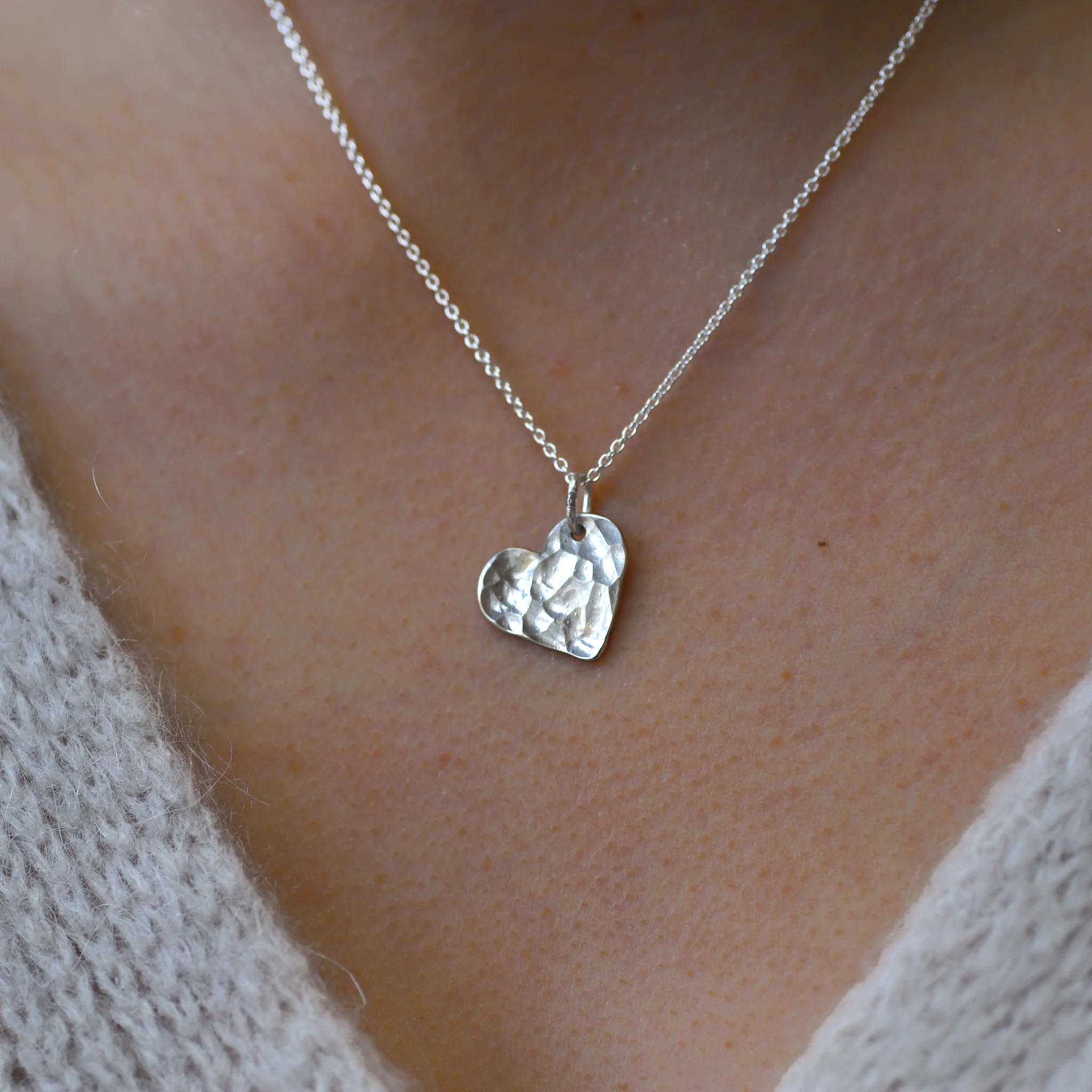 Silver Hammered Heart Necklace - Image 2