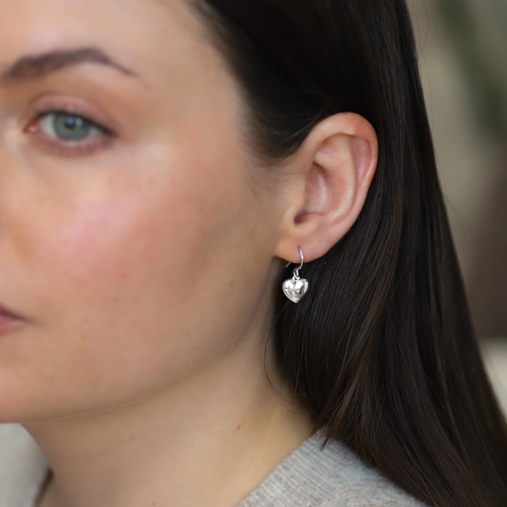 Silver Heart Drop Earrings - Image 3