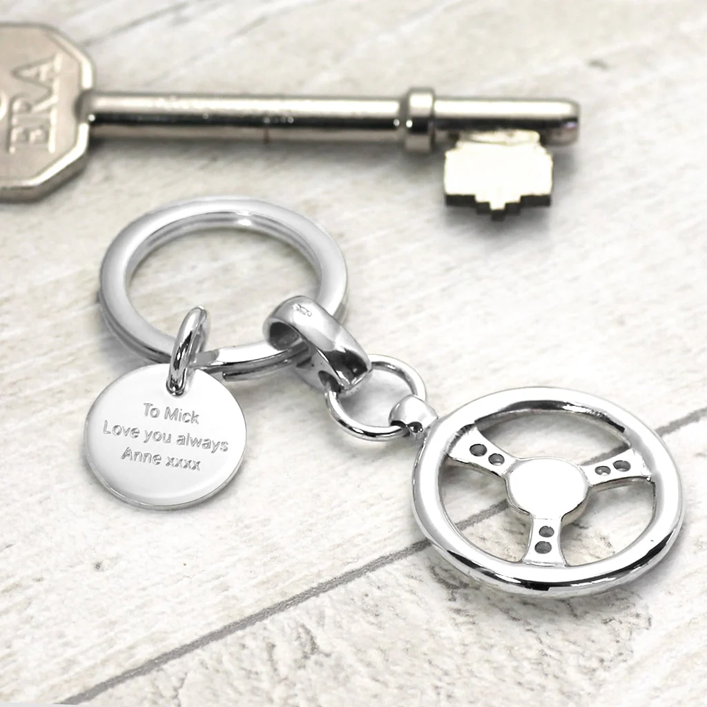 Sterling Silver Keyring - Steering Wheel - Image 2