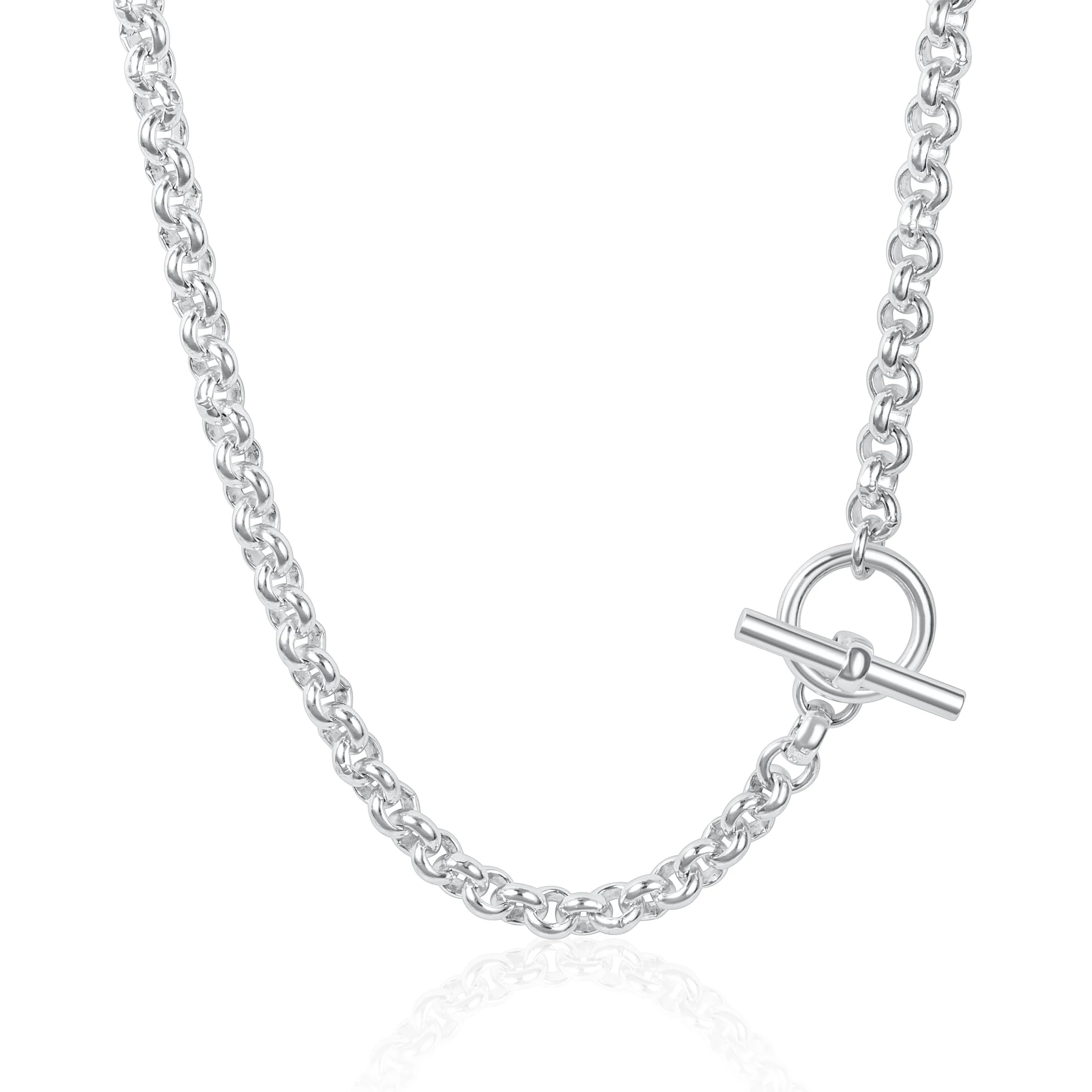 Silver Round T-Bar Belcher Chain Necklace