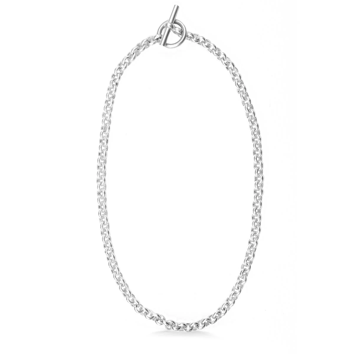 Silver Round T-Bar Belcher Chain Necklace - Image 4