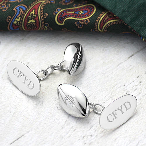 Silver Rugby Ball Cufflinks - Image 3