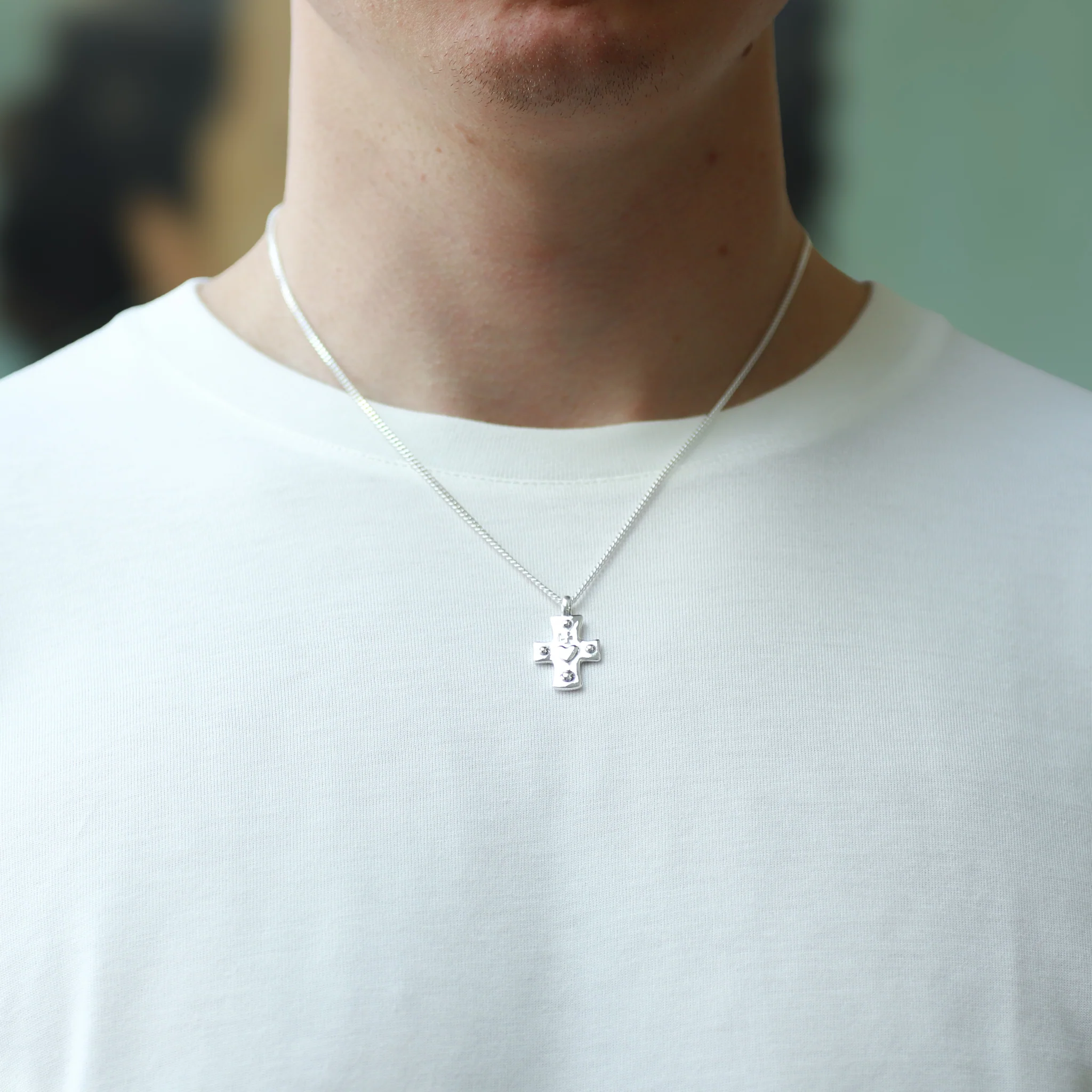 Silver Sacred Heart Cross Pendant - Image 3