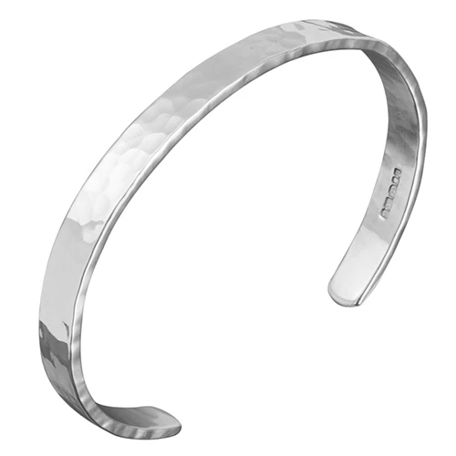 Silver Secret Message Open Bangle - Hammered - Image 4
