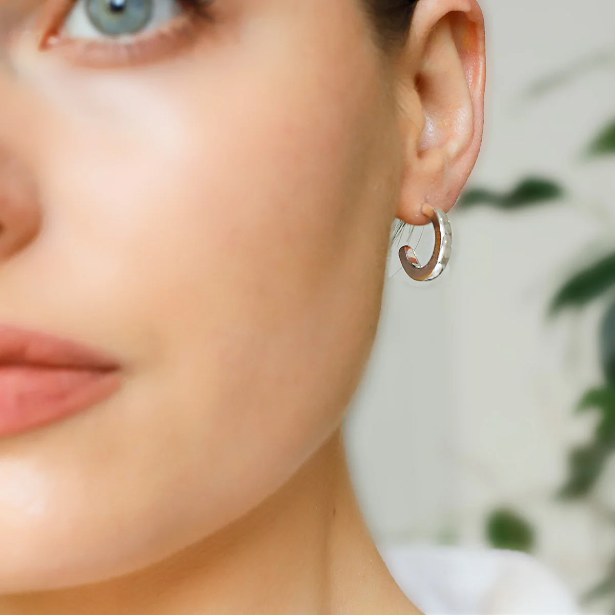 Silver Square Section Open Hoop Earrings - Image 4