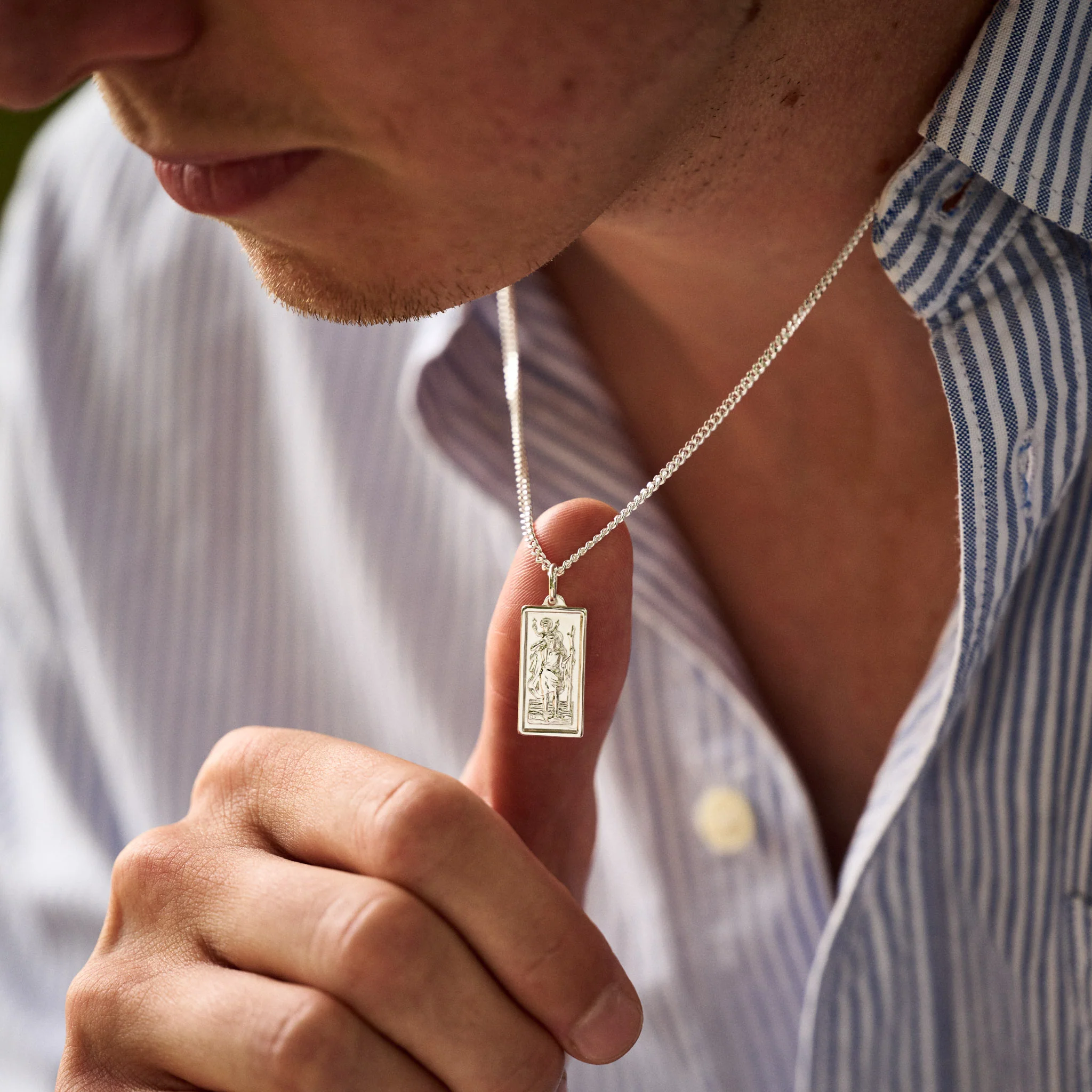 Silver St Christopher Rectangular Necklace - Image 3