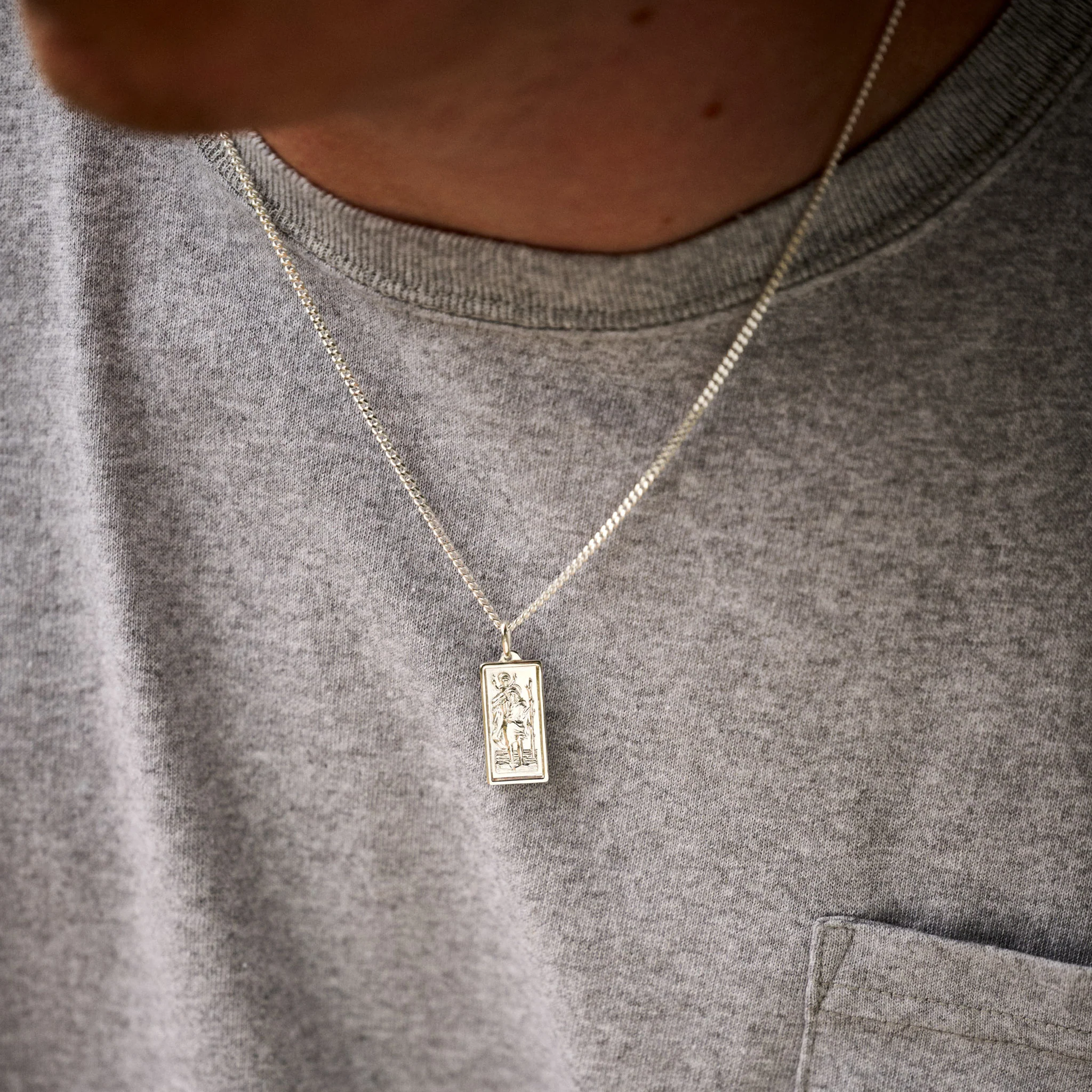 Silver St Christopher Rectangular Necklace - Image 4