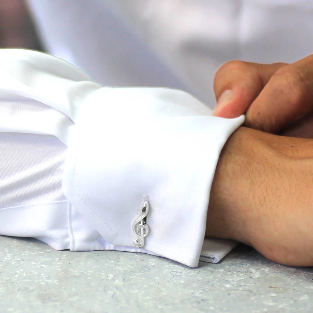 Silver Music Note Cufflinks - Image 2