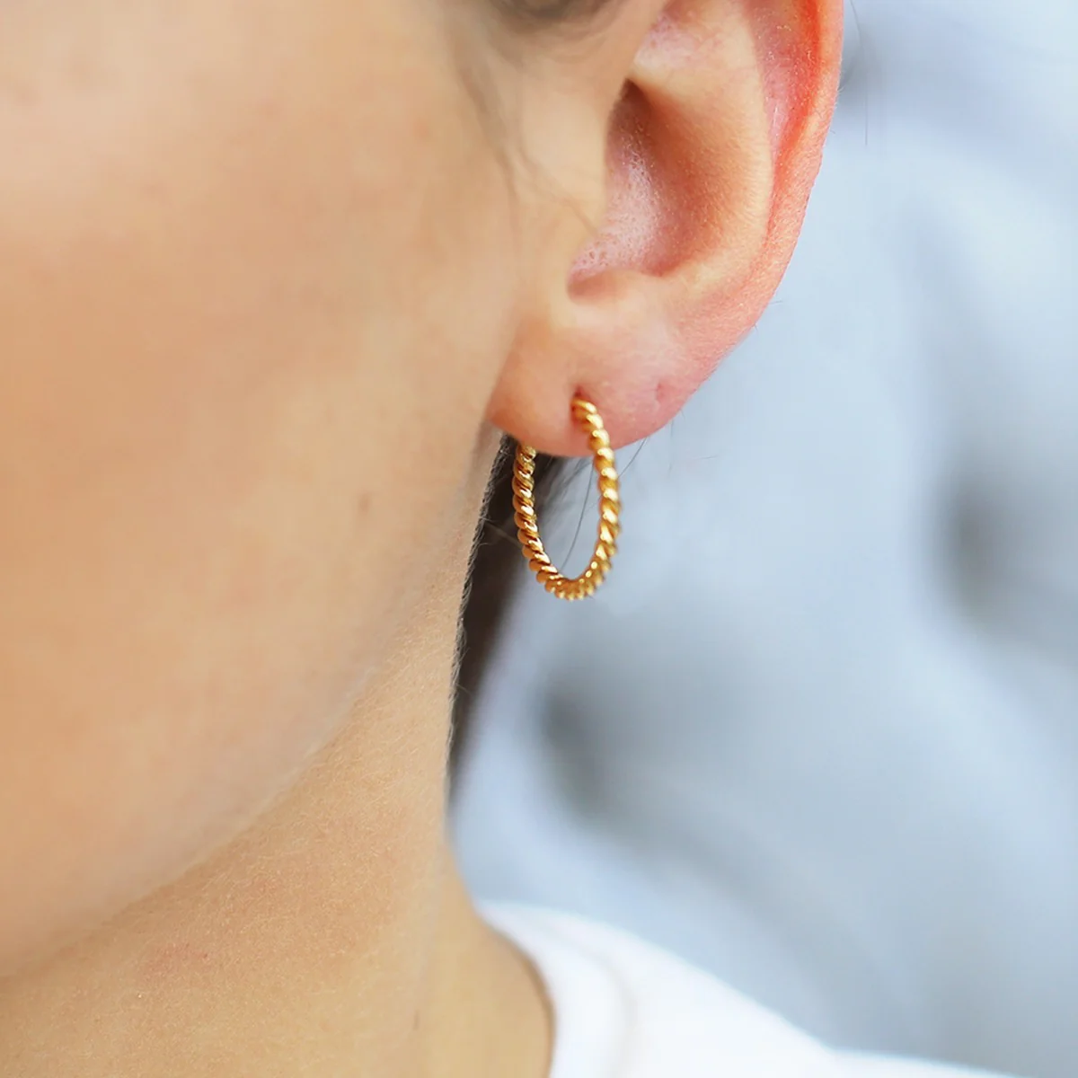 Slim Gold Plated and Silver Twisted Hoop Earrings - Image 3