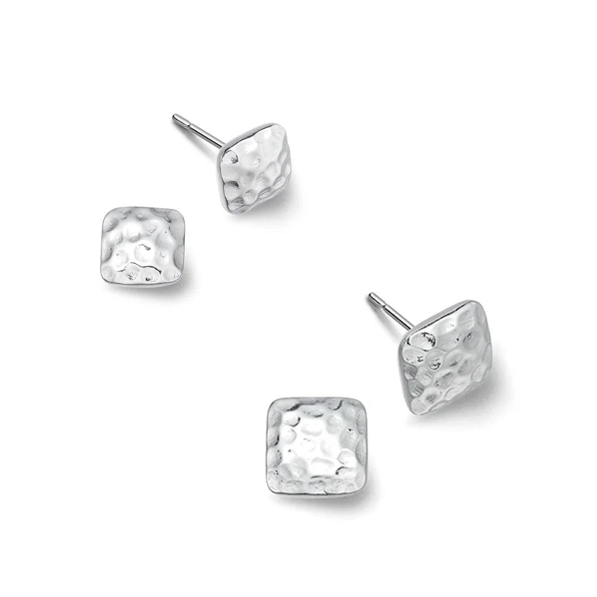 Small Silver Square Hammered Stud Earrings - Image 3