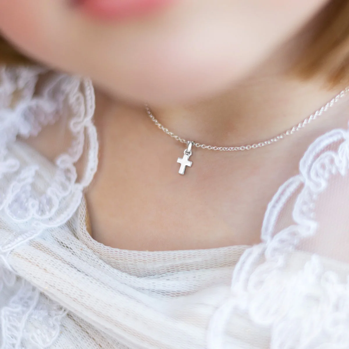 Sterling Silver Child's Cross Necklace - 10mm - Image 2