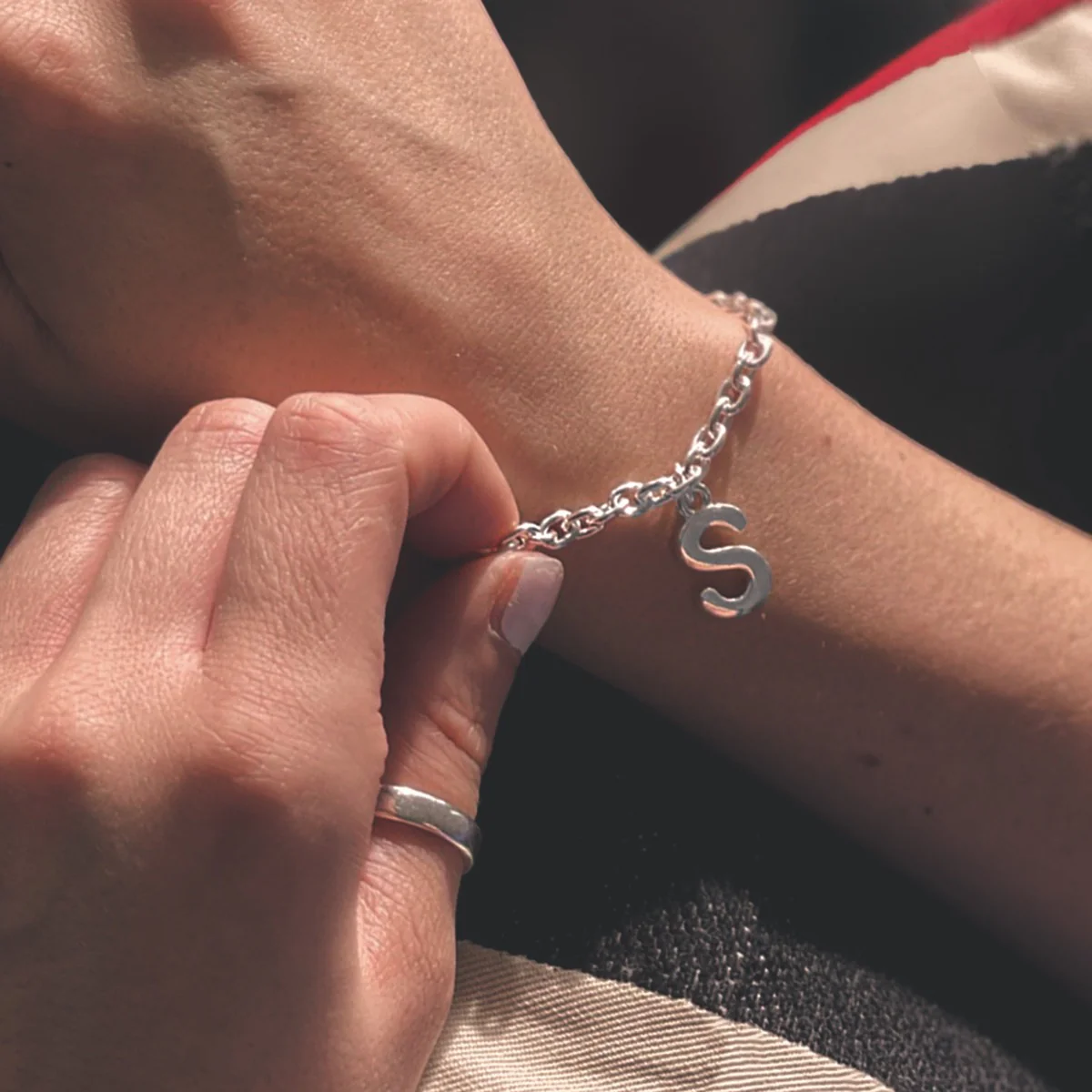 Sterling Silver Chunky Initial Chain Bracelet - Image 2