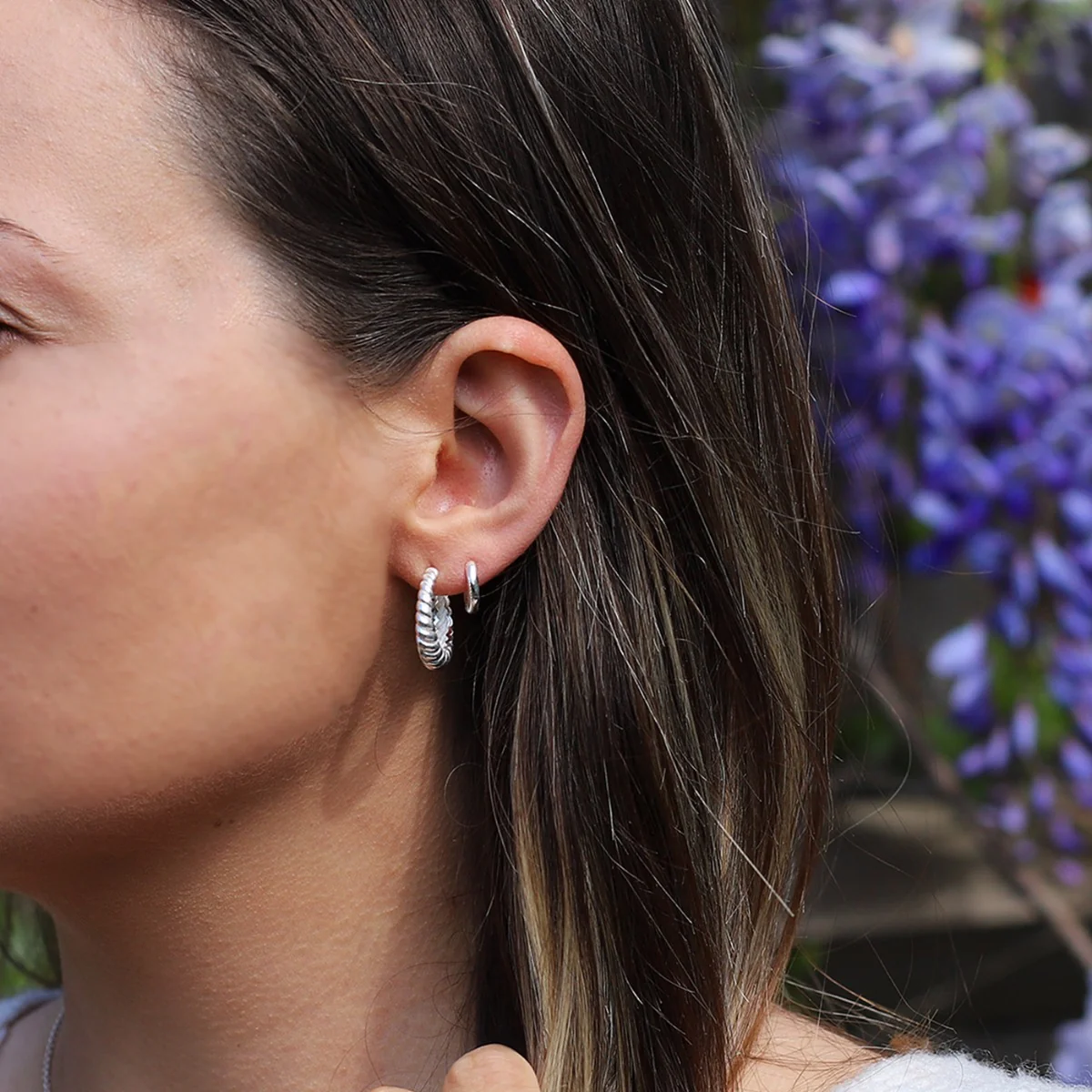 Sterling Silver Chunky Twisted Hoop Earrings - Image 3