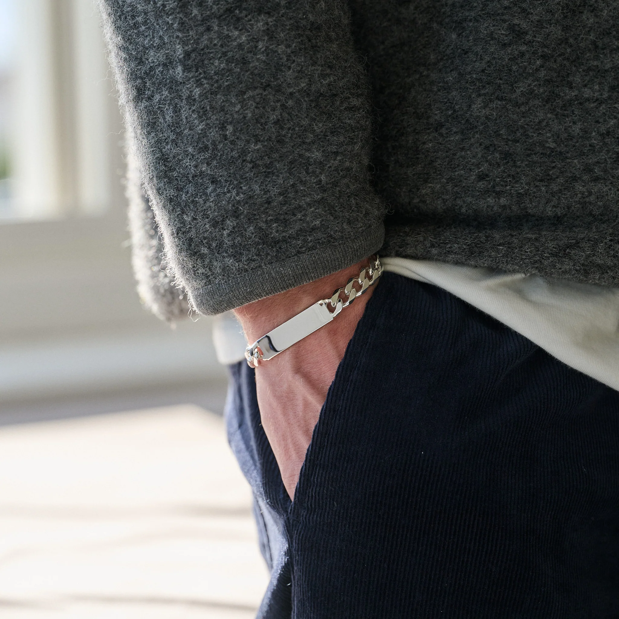 Sterling Silver Curb Chain ID Bracelet - Image 3