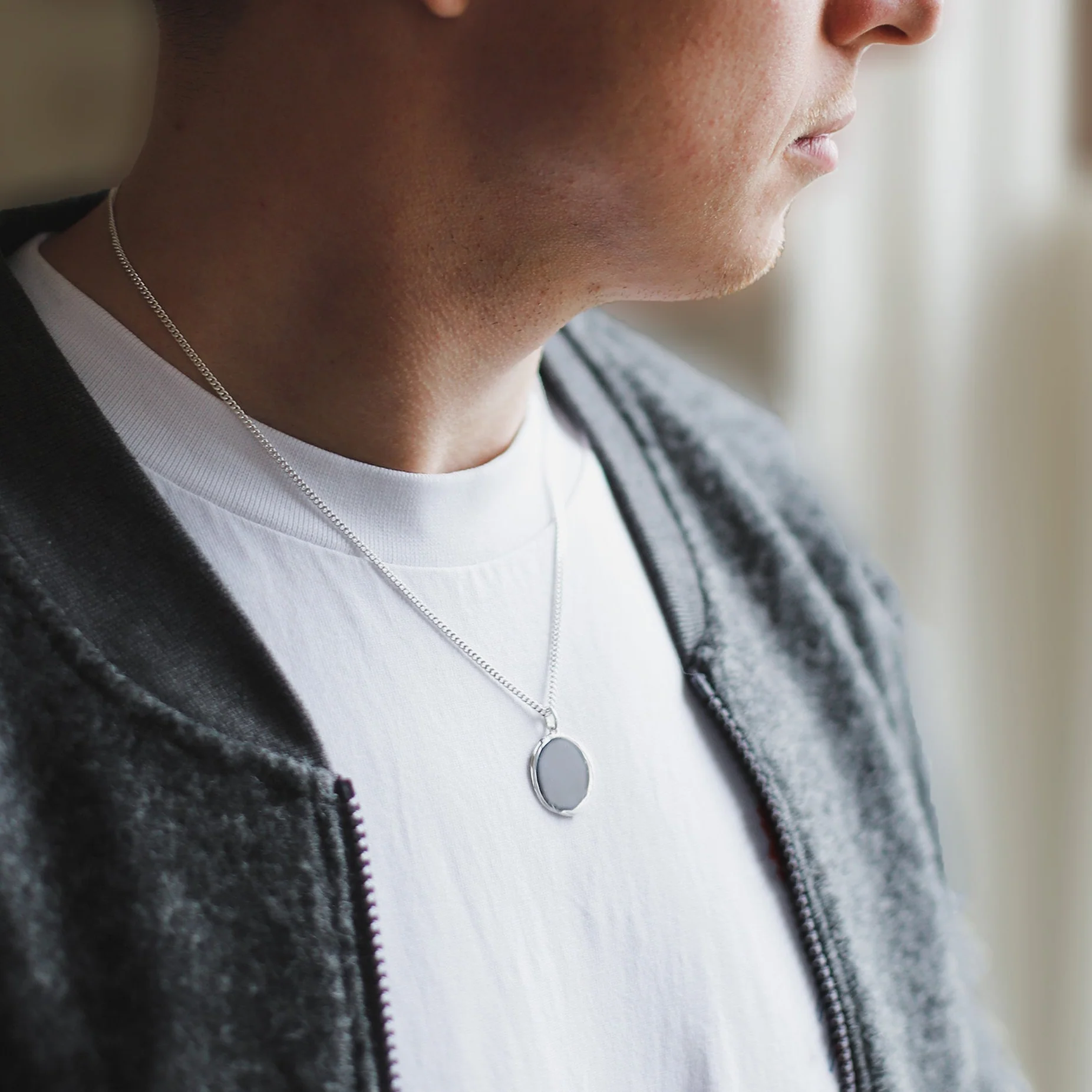 Men’s Sterling Silver Round Pendant – 19mm - Image 2