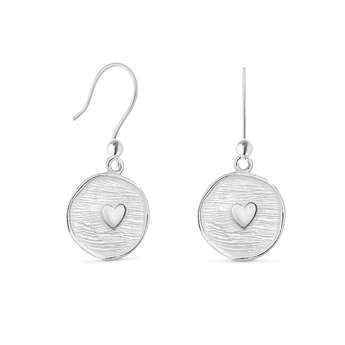 Sterling Silver Heart Disc Earrings