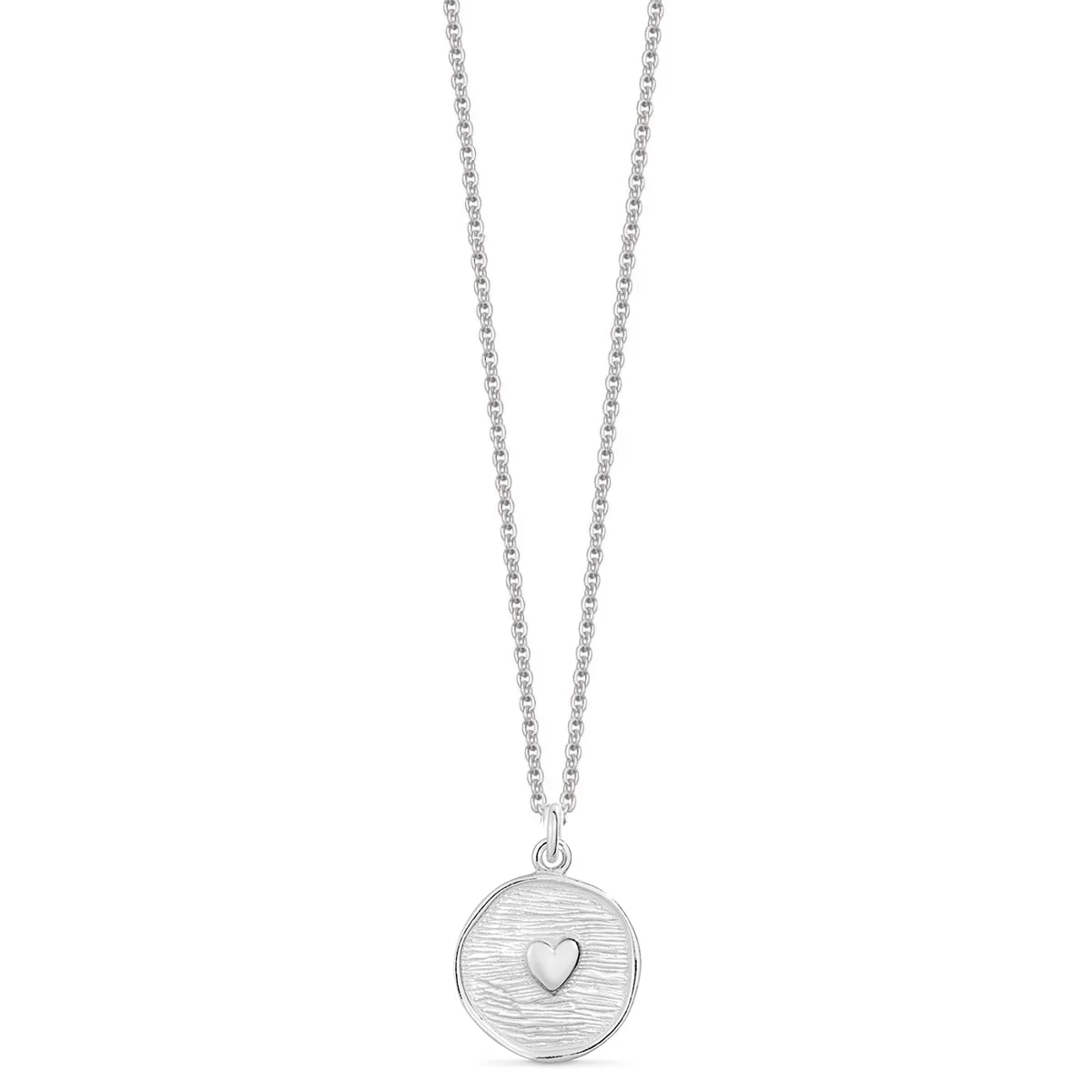 Sterling Silver Heart Disc Necklace