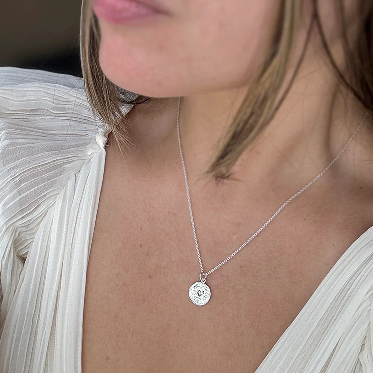 Sterling Silver Heart Disc Necklace - Image 2